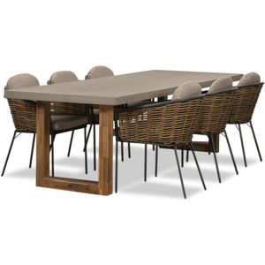 BUITEN living Lausanne/Lucca dining tuinset | 6 personen | betoonlook + wicker | 250cm