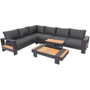 LUX outdoor living Reims hoek loungeset 6 personen | aluminium + teakhout | antraciet | 5-delig - 307x236cm