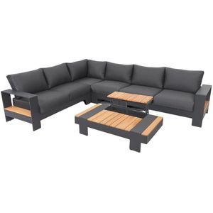 LUX outdoor living Reims lounge hoekbank tuin 5-delig | aluminium  teakhout | 307x236cm | antraciet