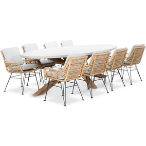 BUITEN living Livorno/Carlos bamboe taupe dining tuinset 9-delig | betonlook  wicker | 280cm