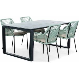 LUX outdoor living Helsinki Grey/Seville mint dining tuinset | 4 personen | polywood + touw | 160cm