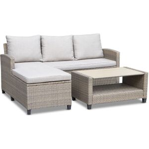 Denza Furniture Stockholm chaise longue balkon loungeset 3 personen | wicker | zand | 3-delig - 185cm