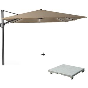 Platinum Challenger T² Glow zweefparasol | 300x300cm met Salerno parasolvoet 90kg | taupe