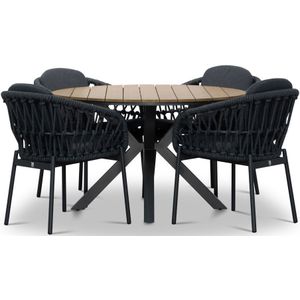 LUX outdoor living Cervo Natural/Bari Dark Grey dining tuinset 5-delig | polywood  touw | 120cm rond