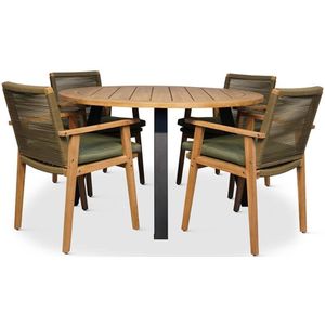 BUITEN living Cork/Bergen dining tuinset 5-delig | harhout  touw | 135cm