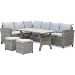 Denza Furniture Stockholm dining loungeset incl. hockers 5-delig | wicker | 245x169cm | zand