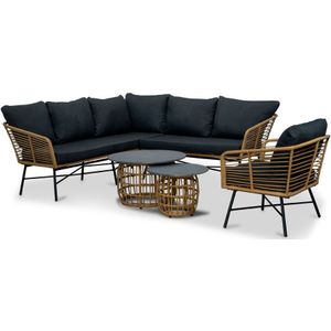 BUITEN living Flow hoek loungeset incl. stoel 6-delig | wicker + aluminium | 210x210cm | bamboe antraciet