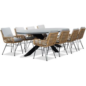 BUITEN living Stockholm/Carlos taupe dining tuinset 9-delig | betonlook  wicker | 280cm ovaal