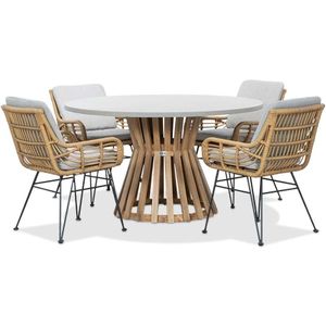 BUITEN living Elzas/Carlos taupe dining tuinset 5-delig | betonlook  hardhout | 135cm rond