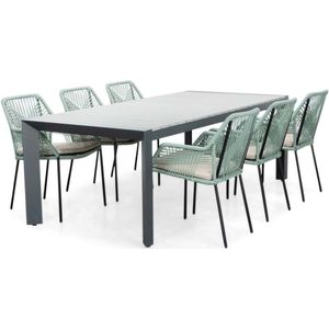 LUX outdoor living Cortona Grey/Seville mint dining tuinset 7-delig | polywood  touw | 220cm