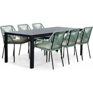 LUX outdoor living Manchester/Seville mint dining tuinset 7-delig | aluminium + touw | 205cm