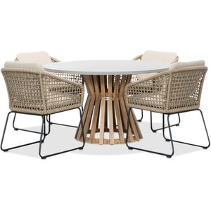 BUITEN living Elzas/Tulum Sahara Dust dining tuinset 5-delig | betonlook  touw | 135cm rond