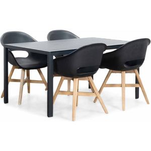 LUX outdoor living Manchester/Karlstad zwart dining tuinset | 4 personen | aluminium + kunststof | 150cm