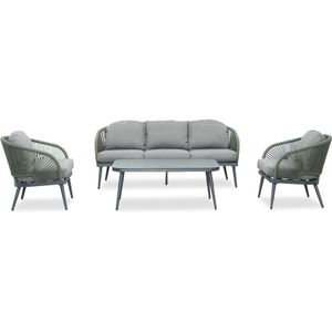 LUX outdoor living Nova stoel-bank loungeset 4-delig | aluminium  touw | donkergroen