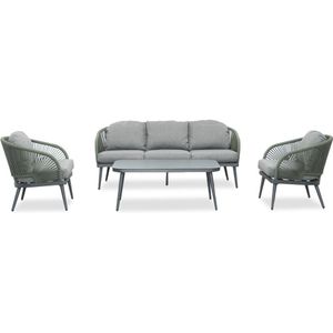 LUX outdoor living Nova stoel-bank loungeset 4-delig | aluminium + touw | donkergroen