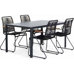 LUX outdoor living Manchester/Gladys zwart dining tuinset | 4 personen | aluminium + touw | 150cm