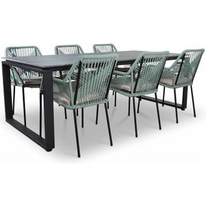 LUX outdoor living Helsinki Grey/Seville mint dining tuinset 7-delig | polywood  touw | 210cm