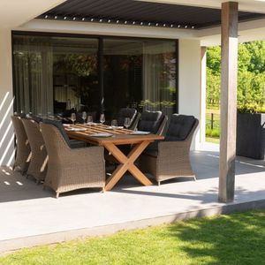 BUITEN living Riga/Madrid Ash Grey dining tuinset | 6 personen | teakhout + wicker | 250cm
