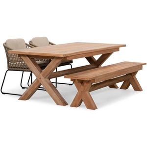 BUITEN living Riga/Tulum Sahara Dust stoel-bank dining tuinset 4-delig | hardhout + touw | 200cm