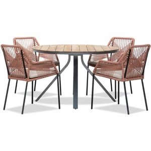 LUX outdoor living Dublin/Seville terra dining tuinset 5-delig | teakhout  touw | 120cm rond