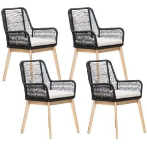 BUITEN living Padua dining tuinstoel set van 4 | touw + hardhout | zwart