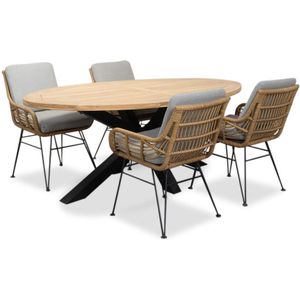 LUX outdoor living Cleve/Carlos taupe dining tuinset 5-delig | teakhout  wicker | 200cm ovaal