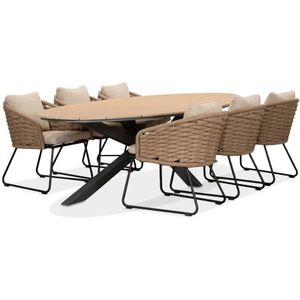 LUX outdoor living Dallas antraciet/Ropera Sahara Dust dining tuinset 7-delig | polywood + touw | 220cm