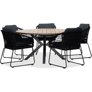 LUX outdoor living Cervo Natural/Tulum zwart dining tuinset 6-delig | polywood  touw | 144cm rond