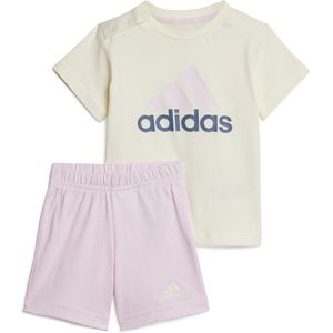 Adidas Essentials Logo T-shirt en Short Set Little Infants Ivory Clear Pink Maat 68