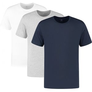 performance cotton 3-pack O-hals shirts basic blauw, wit & grijs