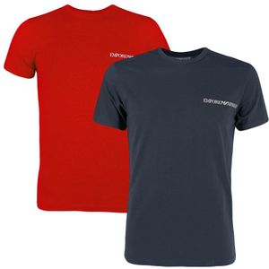 2-pack O-hals shirts small logo blauw & rood