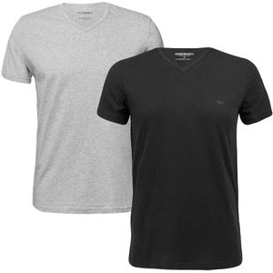 2-pack V-hals shirts pure cotton zwart & grijs