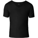 laser cut seamless V-hals shirt zwart