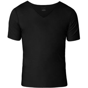 laser cut seamless V-hals shirt zwart