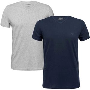 2-pack V-hals shirts pure cotton blauw & grijs