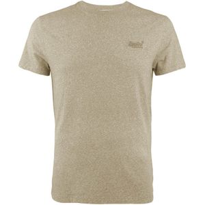 O-hals shirt vintage logo embleem beige