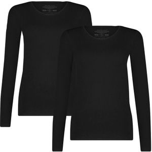 dames circular made 2-pack O-hals longsleeve shirts luna zwart
