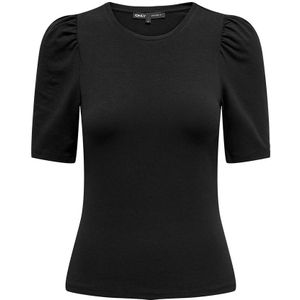 dames O-hals shirt puff zwart