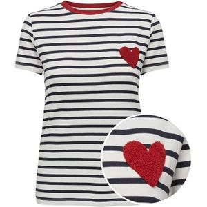 dames O-hals shirt stripes heart zwart & wit