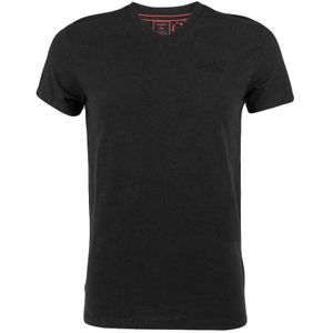 V-hals shirt vintage embleem logo zwart