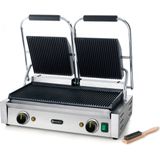 Hendi Contactgrill Horeca - Professionele Panini Grill - Dubbel model - Gegroefd/Gegroefd - 57x37x(H)21cm