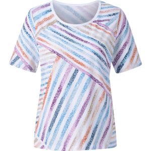 Dames Gestreept shirt in wit/hemelsblauw bedrukt