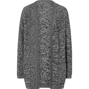 Dames Lang gebreid vest in zwart/ecru gemêleerd