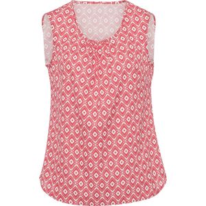 Dames Blousetop in ecru/langoustine bedrukt