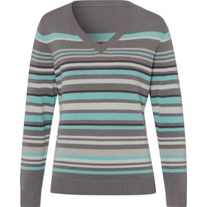 Dames Pullover met V-hals in grijs/mint gestreept