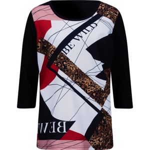 Dames Shirt met 3/4-mouw in zwart/ecru geprint