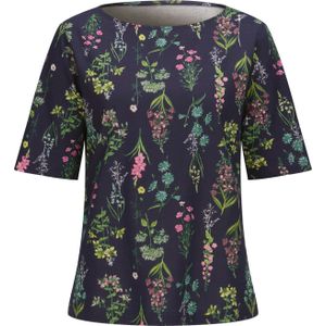 Dames Shirt met ronde hals in marine/oudroze gedessineerd