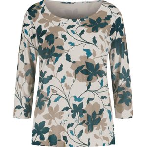 Dames Shirt met ronde hals in champagner-petrol-bedruckt