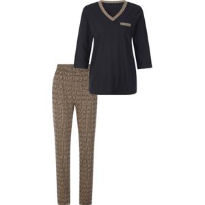 Dames Pyjama in zwart/camel bedrukt