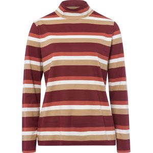 Dames Shirt met opstaande kraag in donkerrood/camel gestreept